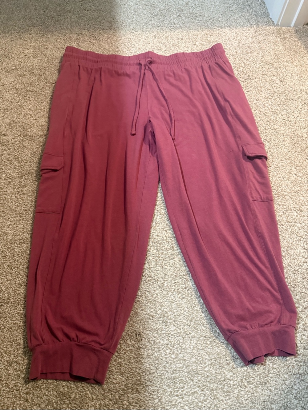 AnyBody Ribbed Waist Pull-On Joggers in Mauve size XL buttery fabric
